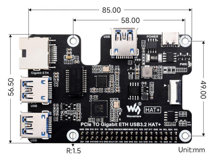 Gbit Ethernet & USB 3.2 HAT fr Raspberry Pi 5 @ electrokit (9 av 9)