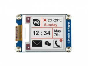 1.54" E-papper display 200x200px svart/vit/röd monterad på kort SPI @ electrokit