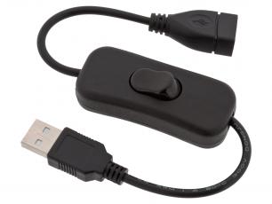 USB-kabel med strömbrytare A-hane - A-hona @ electrokit