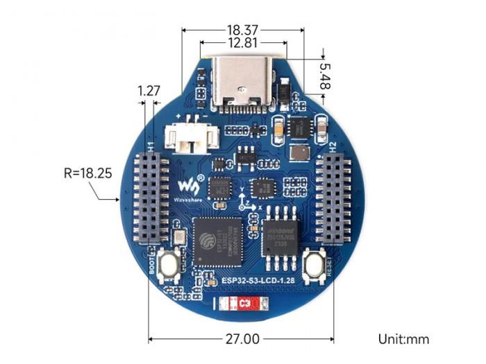 Utvecklingskort ESP32-S3 med 1.28