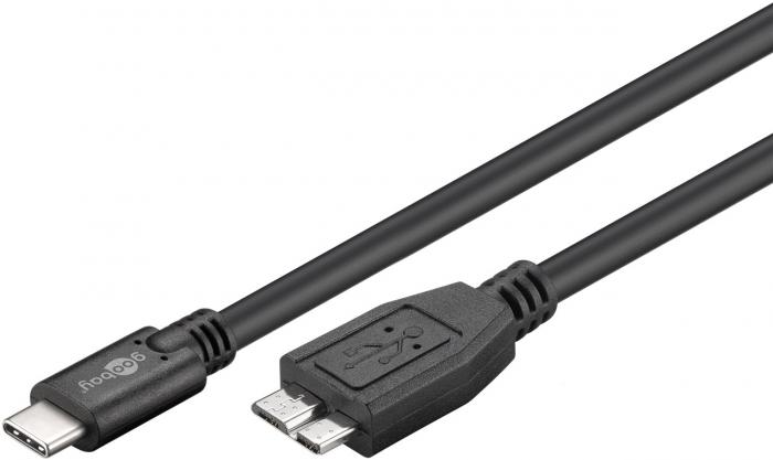 USB-C kabel till Micro-B USB 3.0 1m svart @ electrokit (2 av 2)