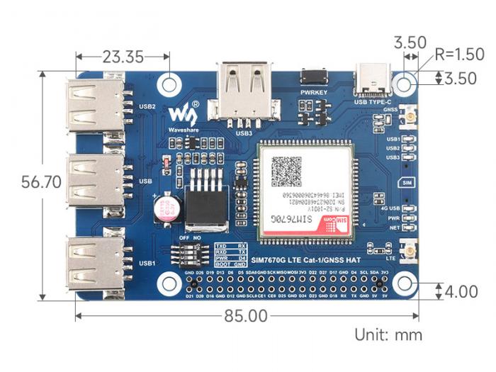 4G / GNSS HAT fr Raspberry Pi SIM7670G @ electrokit (8 av 8)