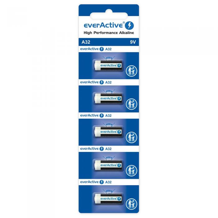 29A / A32 alkaliskt batteri 9V everActive 5-pack @ electrokit (1 av 1)