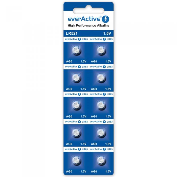 LR521 AG0 alkalisk knappcell 1.5V everActive 10-pack @ electrokit (1 av 1)