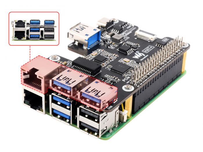 Gbit Ethernet & USB 3.2 HAT fr Raspberry Pi 5 @ electrokit (7 av 9)