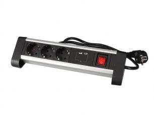 Power strip with 3-way switch and 2 USB sockets @ electrokit