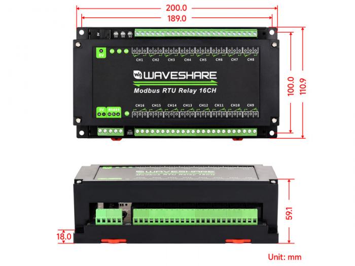 Relay module 16-ch RS-485 / Modbus DIN rail @ electrokit (8 of 8)